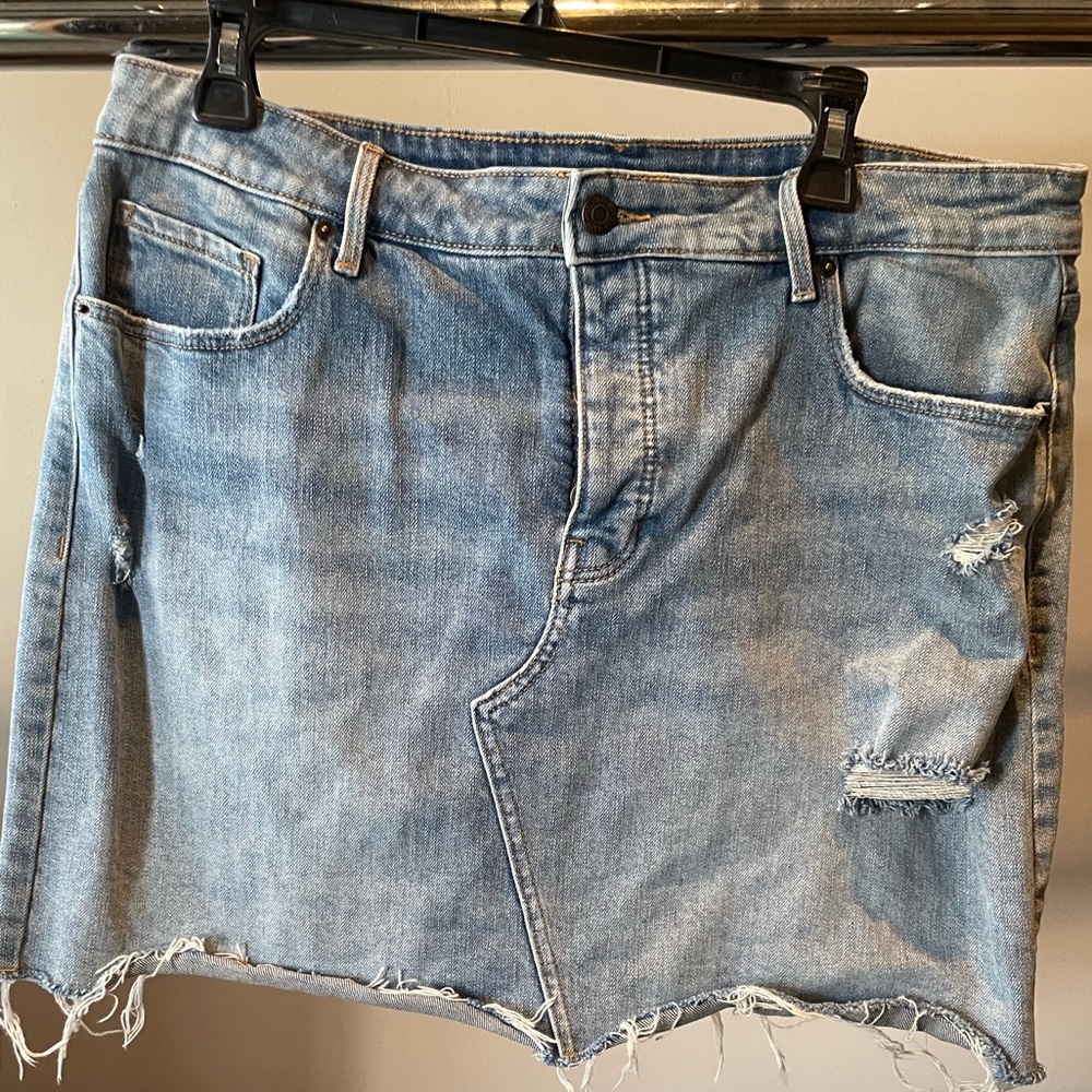 Distressed jean skirt